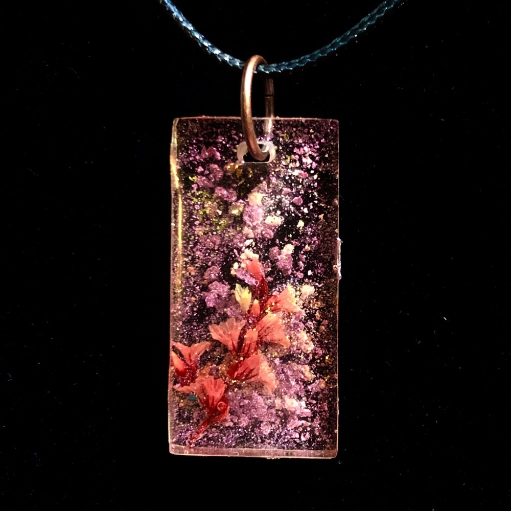 Pink Floral Wearable Resin Art Pendant Necklace